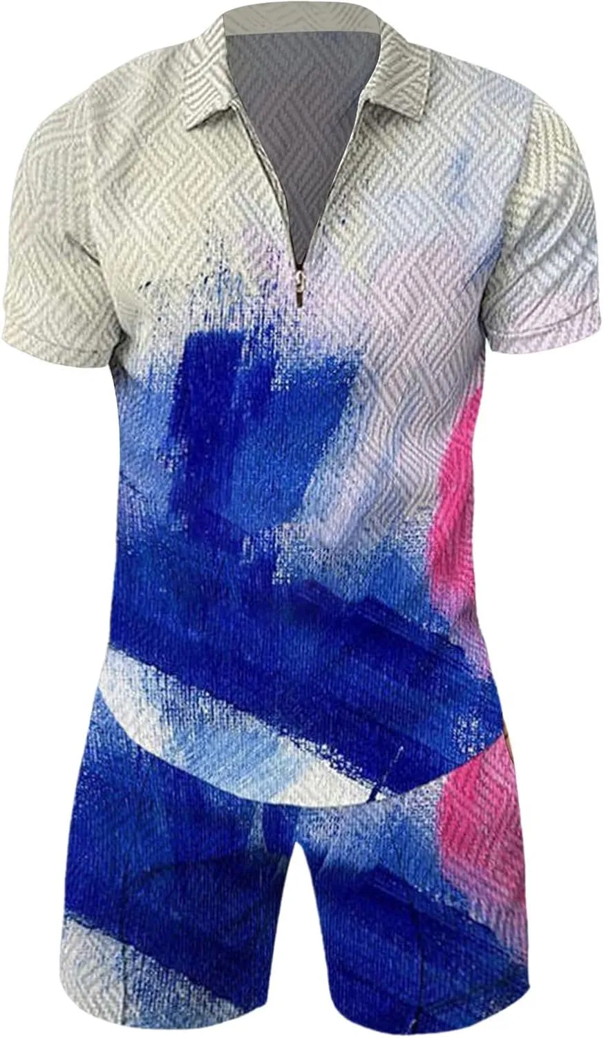 Mens Short Sets 2 Piece Outfits Summer Tracksuit Short Sleeve Polo Shirt and Shorts Set Casual Sport Suit