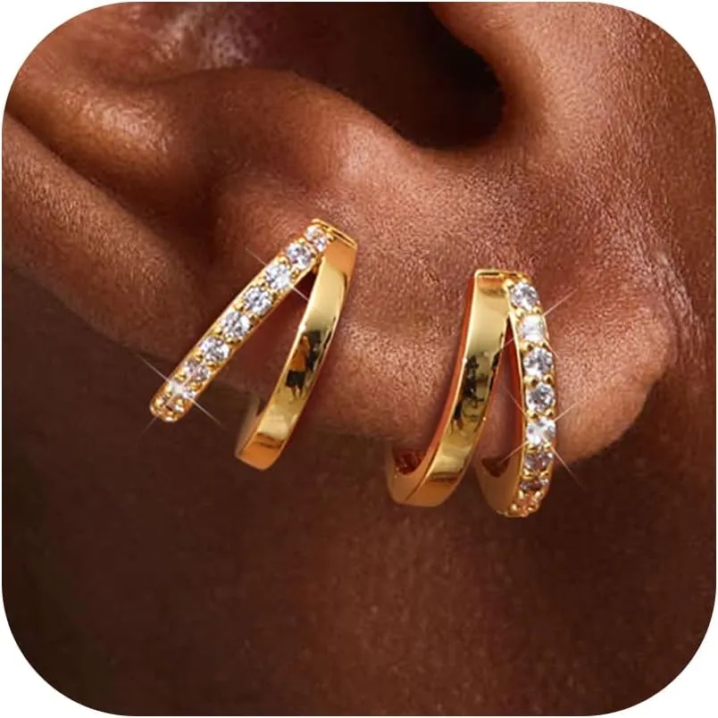 MILACOLATO Gold Hoop Earrings for Women 14K Gold Plated Small Huggie Earrings Hypoallergenic Sterling Silver Post Trendy Double Hoop Earrings for Women