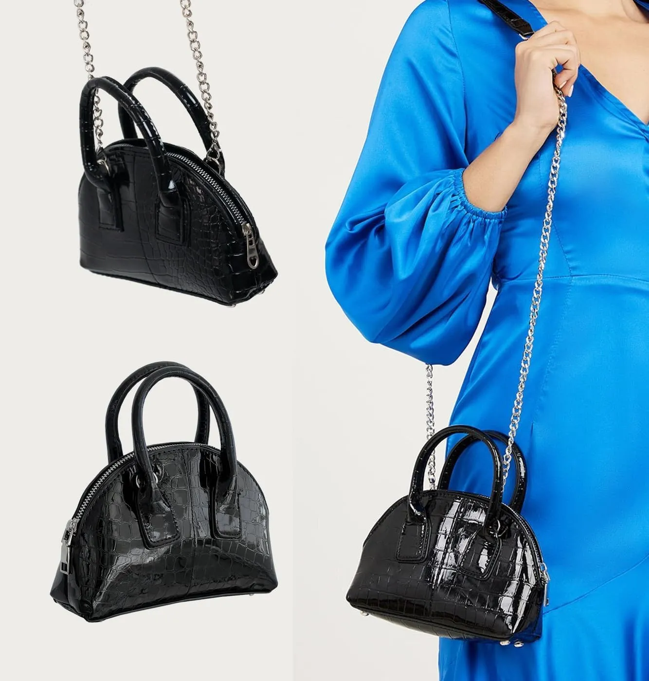 Mini Silver Crossbody Purse for Women Gold Purse Cute Small Top Handle Purses Pink Metallic Bag Shiny Chain Handbag
