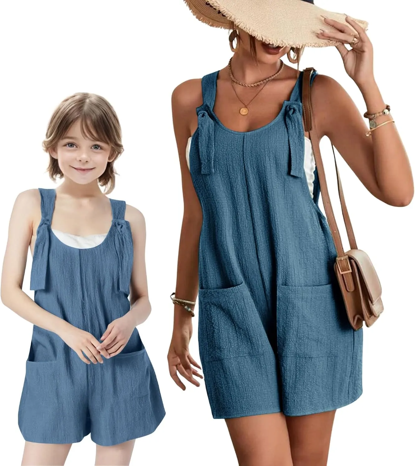 Mommy and Me Jumpuits Matching Outfits 2025 Sleeveless Adjustable Strap Loose Overalls Summer Cute Wide Leg Shorts Romper