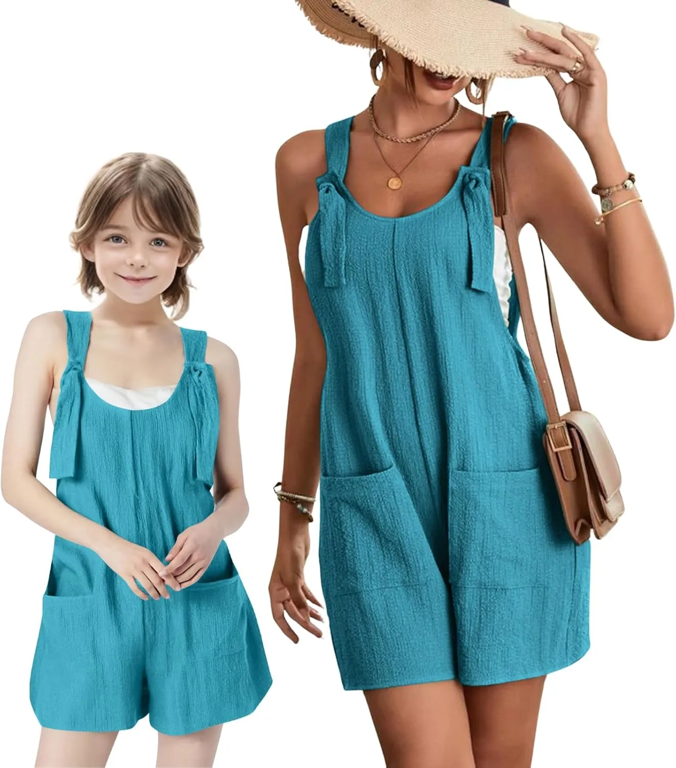 Mommy and Me Jumpuits Matching Outfits 2025 Sleeveless Adjustable Strap Loose Overalls Summer Cute Wide Leg Shorts Romper
