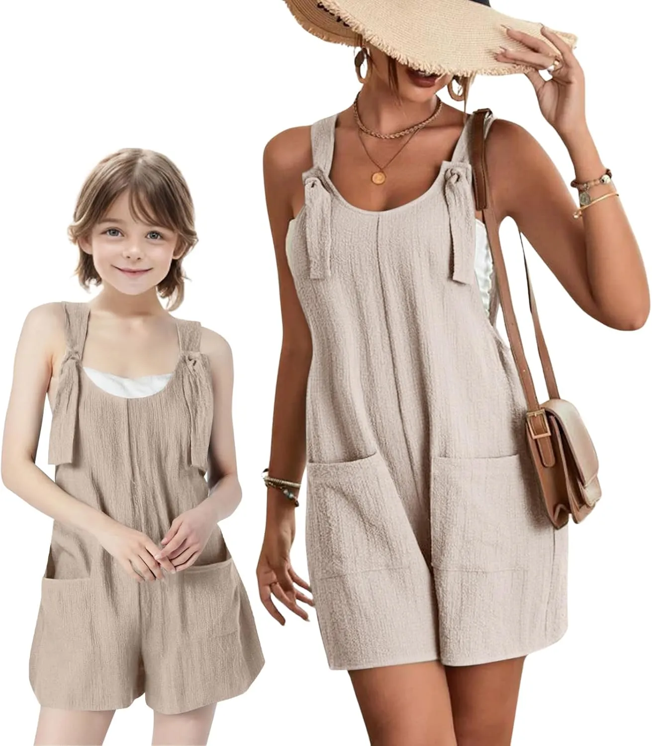 Mommy and Me Jumpuits Matching Outfits 2025 Sleeveless Adjustable Strap Loose Overalls Summer Cute Wide Leg Shorts Romper