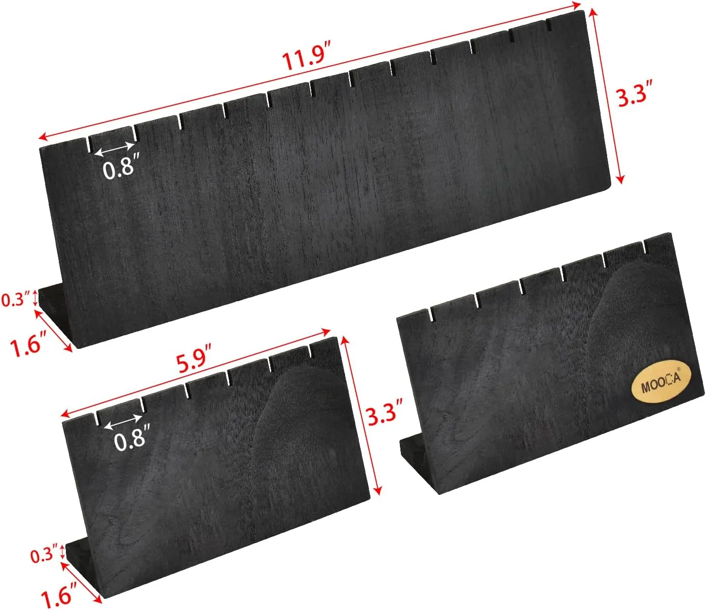 MOOCA 3 Piece Lightweight Wooden Jewelry Stand Set, Earring Display for 12 Pairs, Versatile Jewelry Display for Bracelets, Pendants, Chain Necklaces, Convenient for Traveling, Black Color