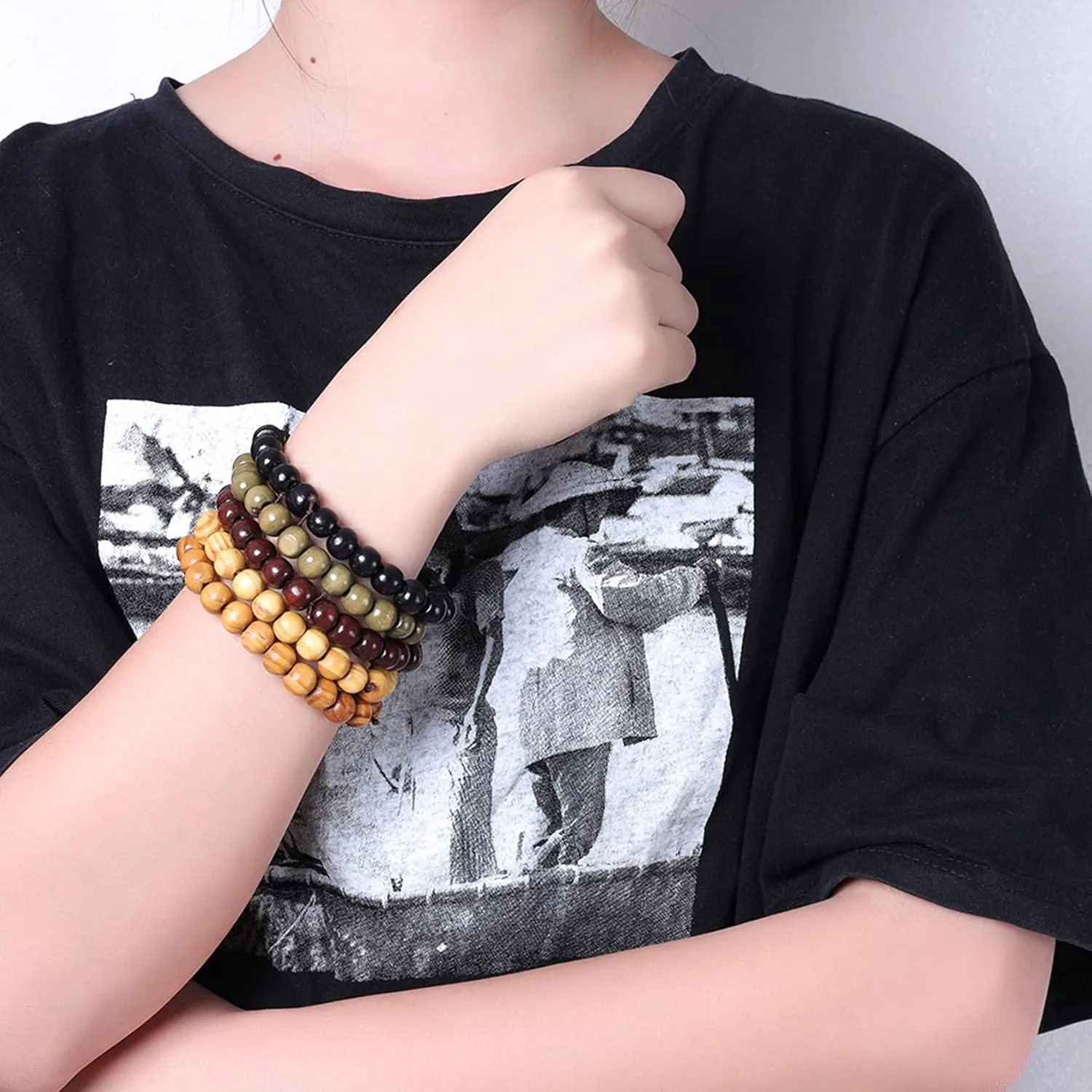 Natural Wooden Beads Bracelet for Men Women 8mm 10mm Prayer Bead Stretch Elastic Bracelets Set Essential Oil Diffuser Beaded Bangle