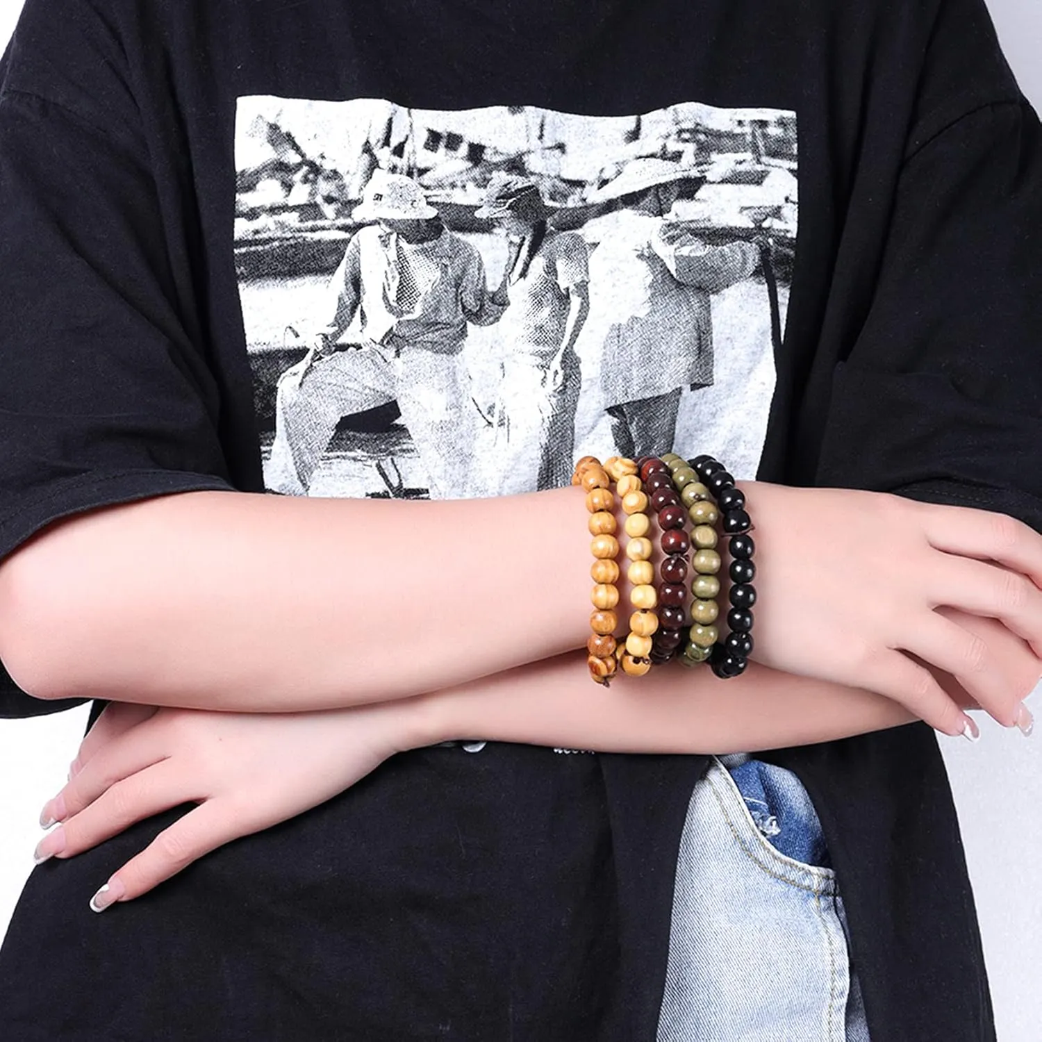 Natural Wooden Beads Bracelet for Men Women 8mm 10mm Prayer Bead Stretch Elastic Bracelets Set Essential Oil Diffuser Beaded Bangle