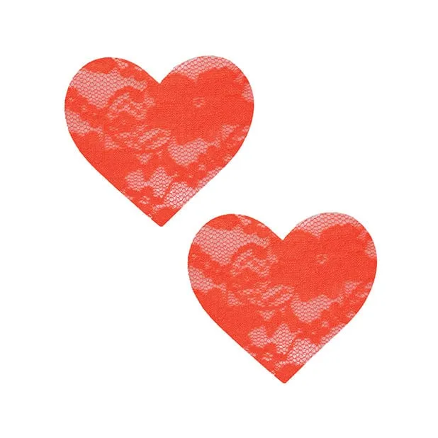 Neva Nude - Neon Orange Creamsicle Lace UV I Heart U Pasties Nipple Covers O/S (Orange)