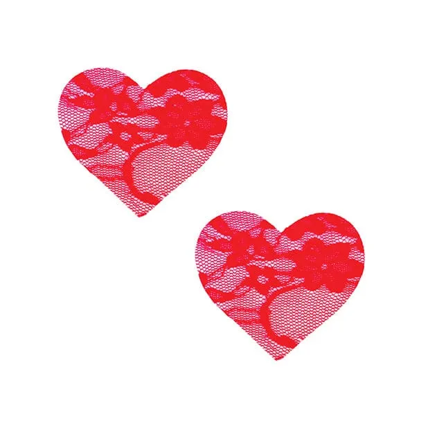 Neva Nude - Risky Red Lace I Heart U Pasties Nipple Covers O/S (Red)
