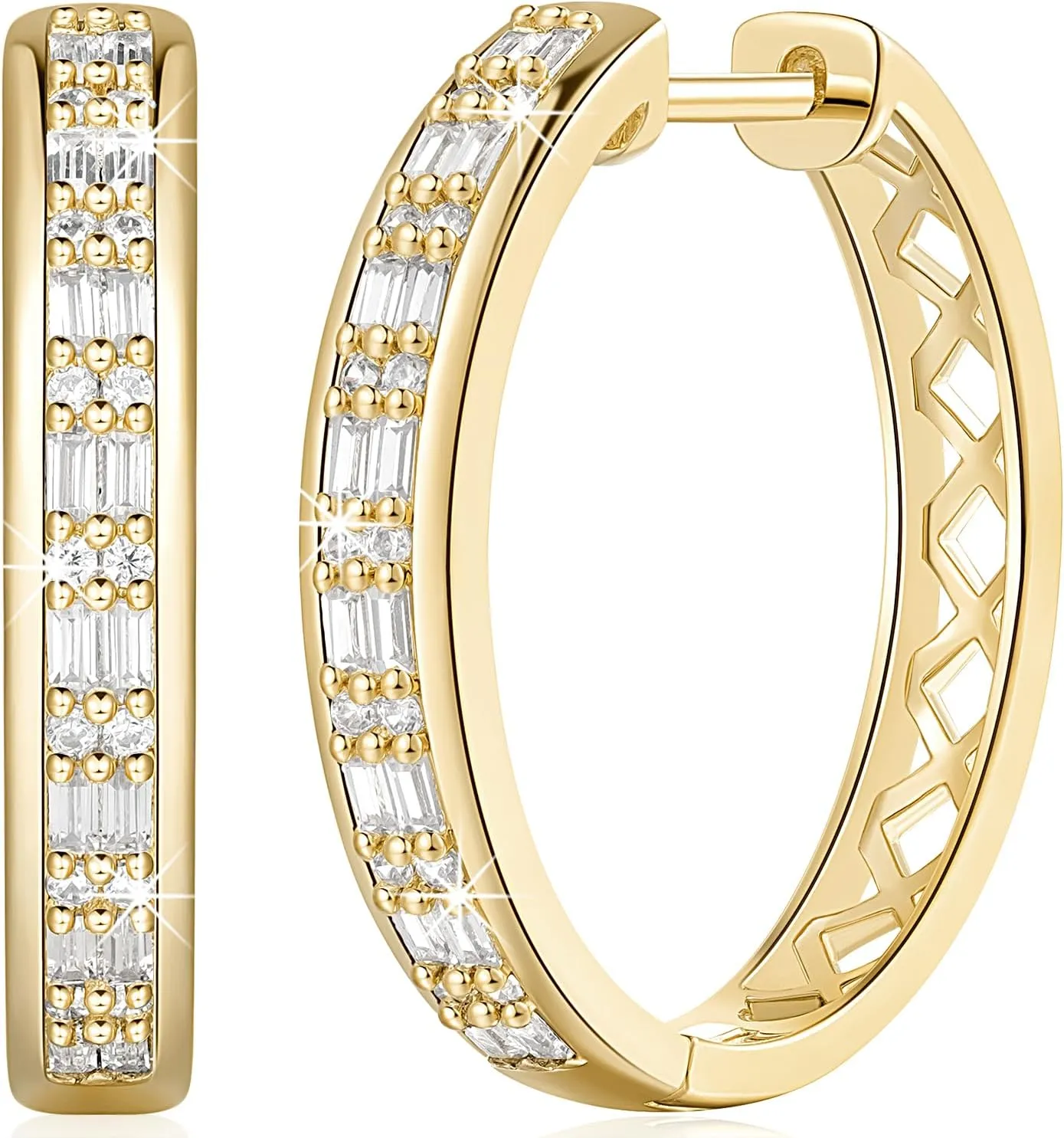 NICRET Gold Hoop Earrings 14K Gold Huggie Hoop Earring Gleaming Earrings With CZ Thick Hoops 24.3 * 4mm