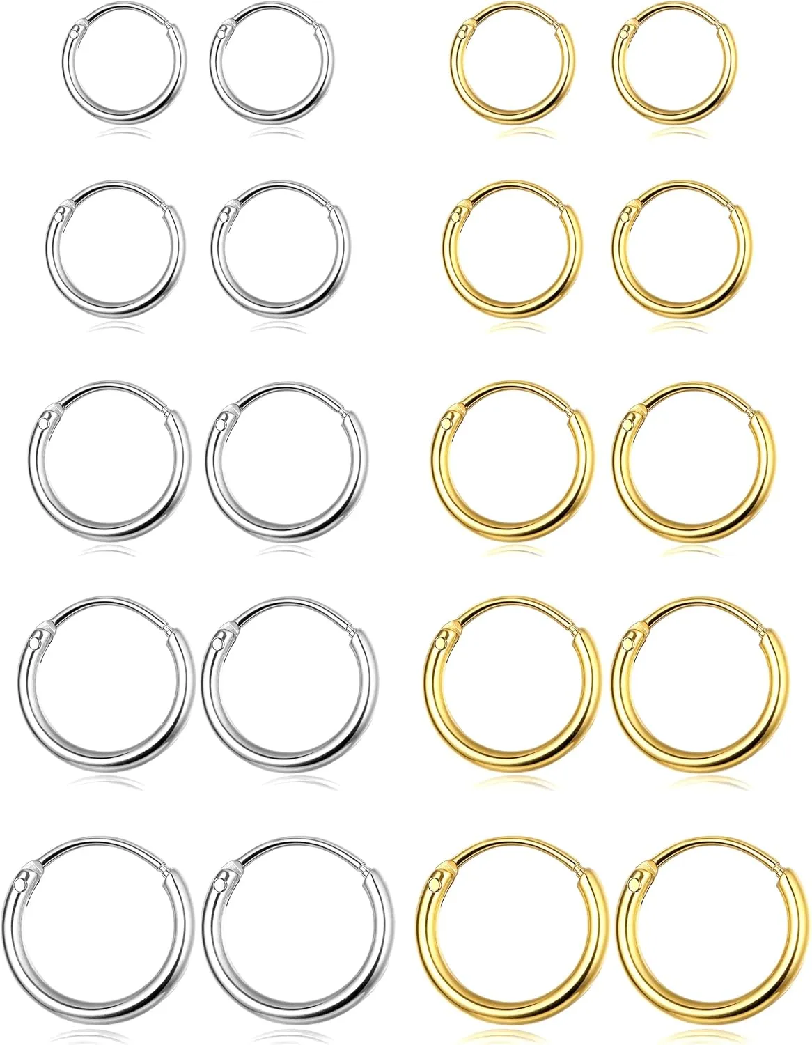 ORAZIO 14K Real Gold Plated Huggie Hoop Earrings Sets, 10 Pairs Hypoallergenic 316L Stainless Steel Silver Small Hoop Earrings Non-tarnish for Sensitive Ears, 24/7 Lightweight Dainty Endless Cartilage Jewelry for Women Men 6-18MM