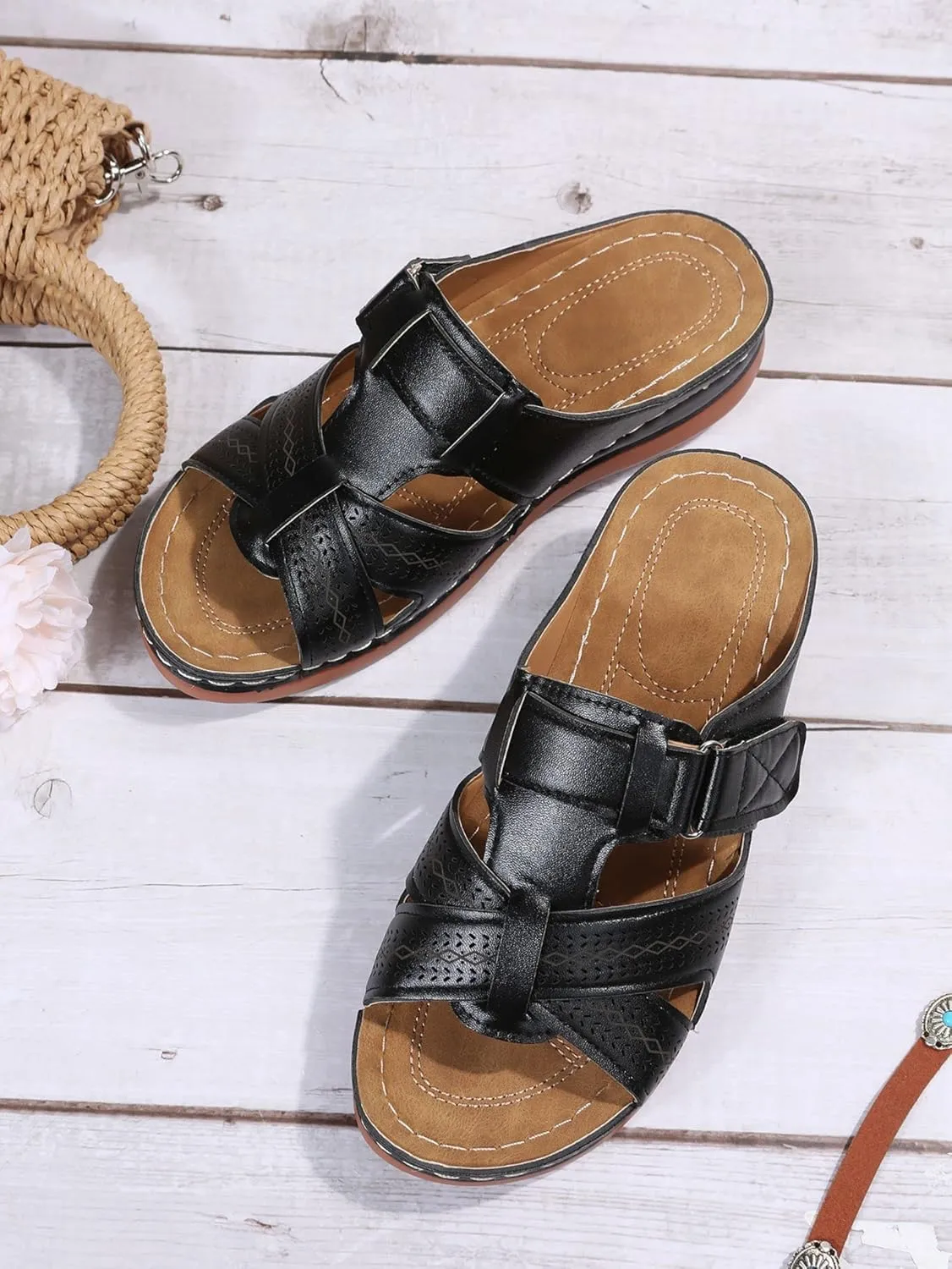 Orthopedic Sandals for Women Summer Platform Wedge Sandal with Arch Support Comfortable Casual Slip On Non-Slip Beach Vacation Travel Shoes