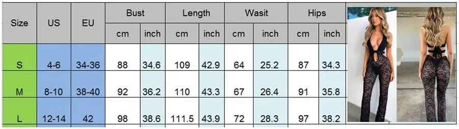 Owl's-Yard Women Sexy Floral Lace Jumpsuit Y2K Spaghetti Strap Mesh See Though Hollow Out Backless Flare Playsuit Romper