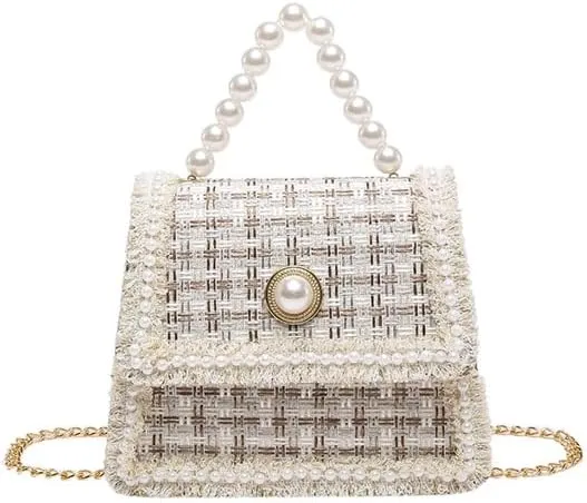Pearl Handle Woven Crossbody Bag small square handbags for women shoulder bags purses