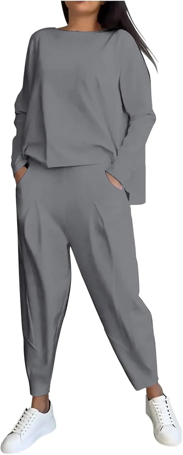 Plus Size Women Lounge Sets 2 Piece Outfits Irregular Y2K Baggy Plain Suits Sweatshirt Harem Pants Vacation Suits