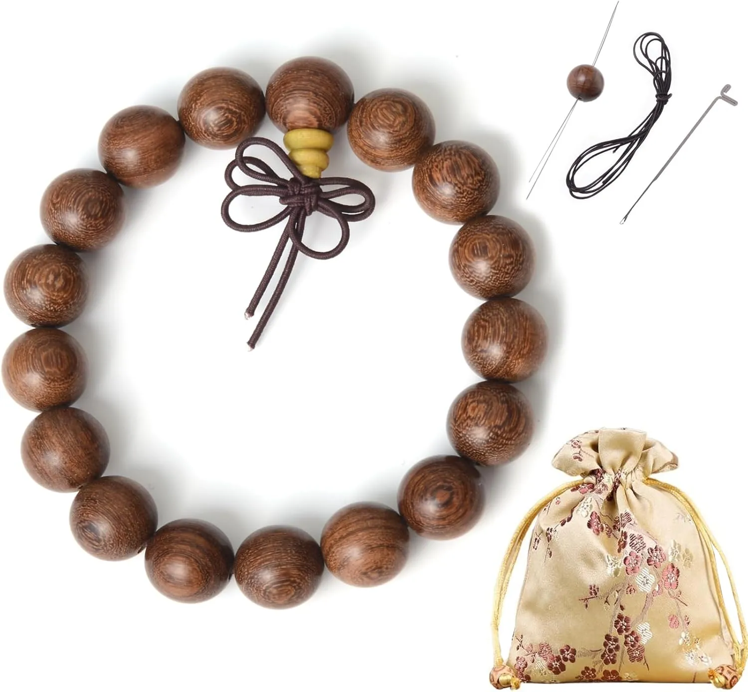 Prayer Mala Beads Wood Beaded Bracelet Elastic Buddha Bracelets for Men Women,with a Crochet Set,a Gift Storage Bag and a Greeting Card