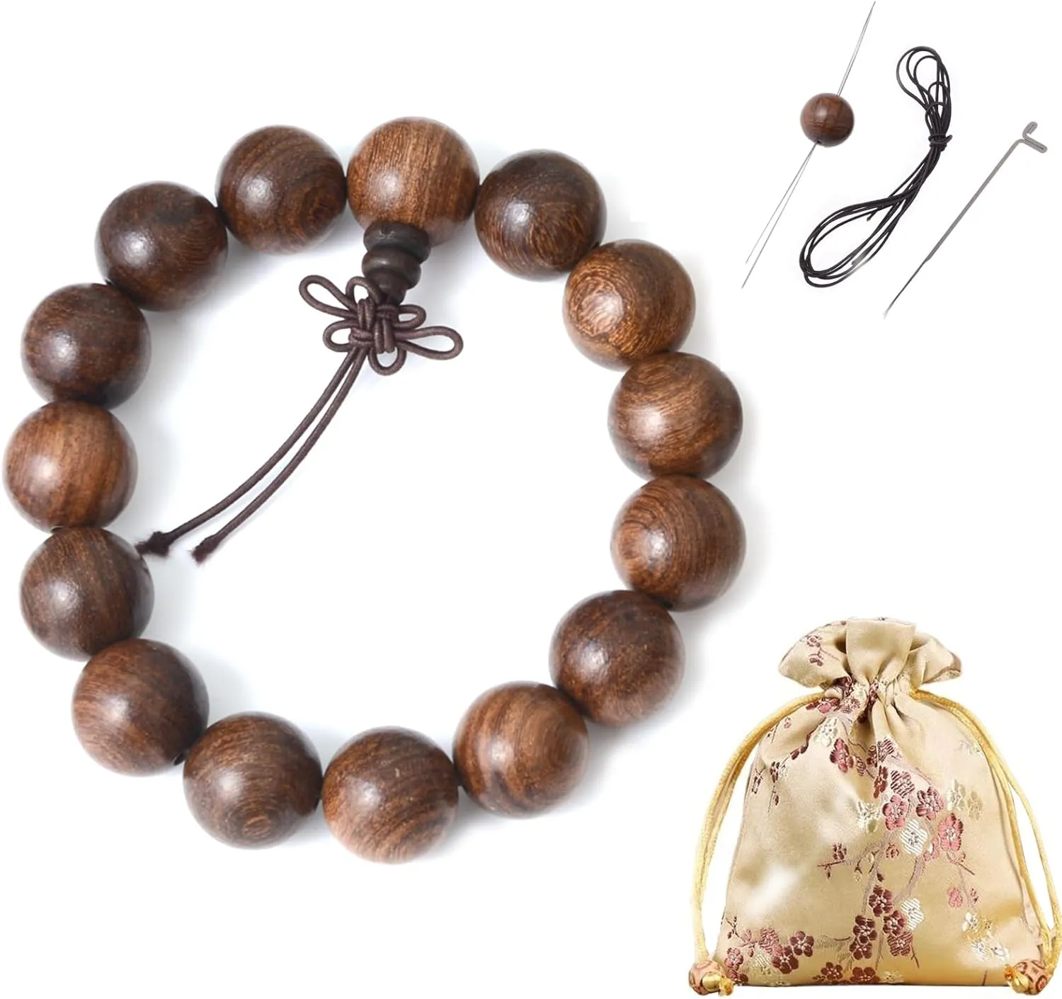 Prayer Mala Beads Wood Beaded Bracelet Elastic Buddha Bracelets for Men Women,with a Crochet Set,a Gift Storage Bag and a Greeting Card