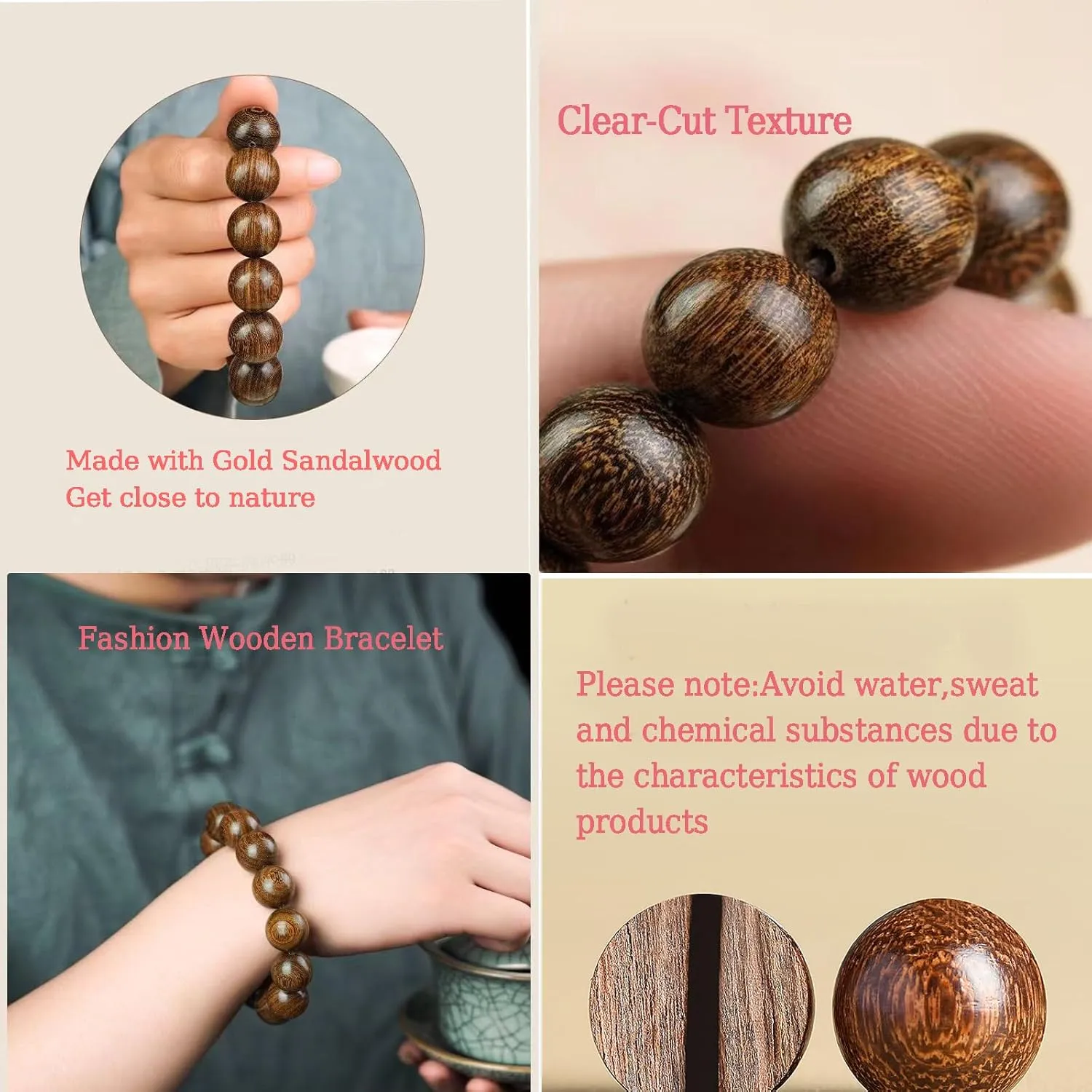 Prayer Mala Beads Wood Beaded Bracelet Elastic Buddha Bracelets for Men Women,with a Crochet Set,a Gift Storage Bag and a Greeting Card
