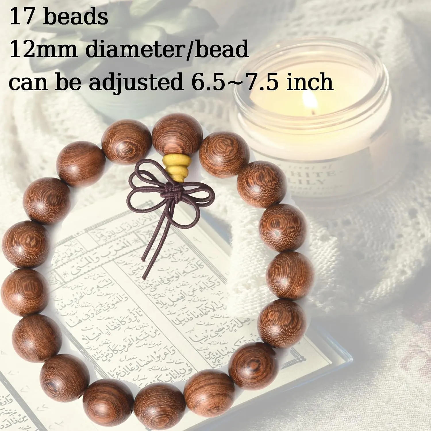 Prayer Mala Beads Wood Beaded Bracelet Elastic Buddha Bracelets for Men Women,with a Crochet Set,a Gift Storage Bag and a Greeting Card