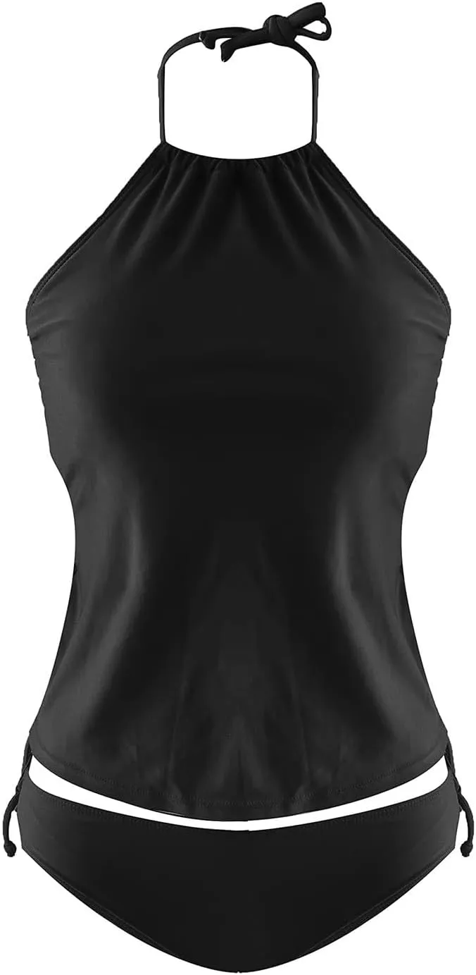 PTOLOCIF Two Piece Tankini Swimsuits for Women Two-Piece Tankini Set Trendy Print Swimwear Halter Neck Tank Top with Bottoms