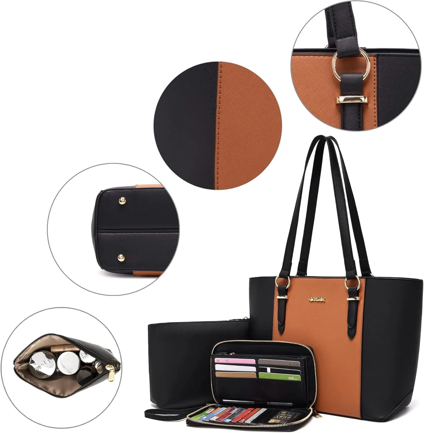 Qiyuer Women Purses Handbags Wallet Sets Shoulder Bags Top Handle Satchel Tote Purse Work Bag Set With Matching Wallet 3pcs