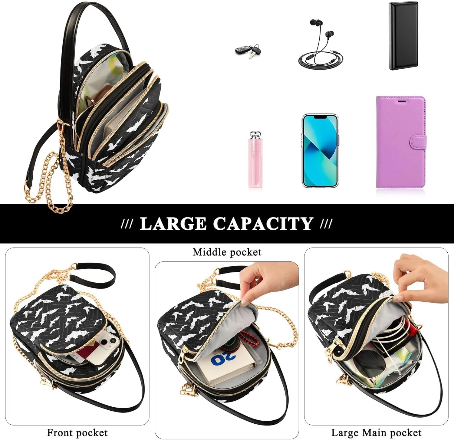 Quilted Crossbody Bags for Women Trendy, Women's Crossbody Handbags Butterfly Travel Cell Phone Purses Bags