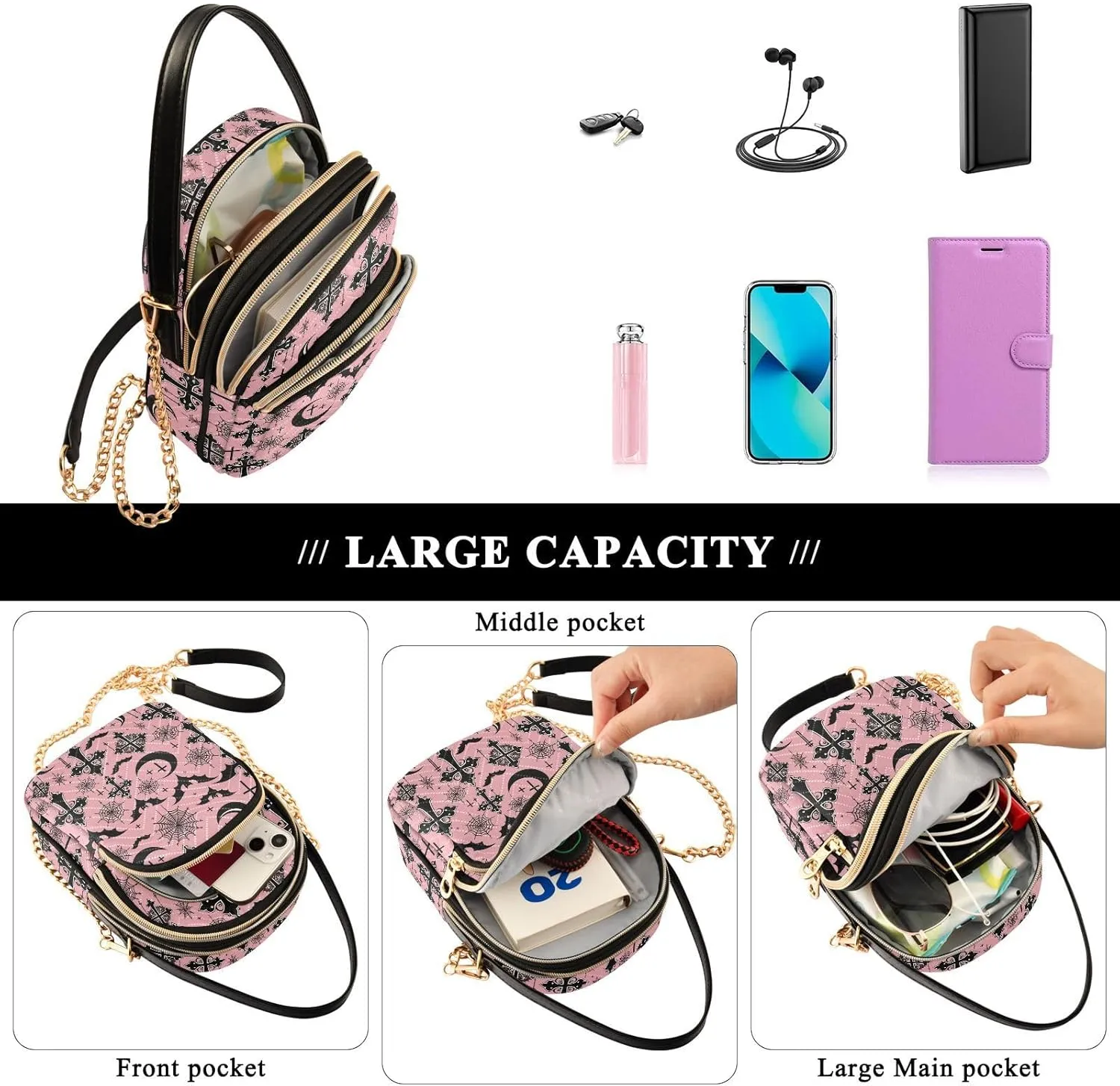 Quilted Crossbody Bags for Women Trendy, Women's Crossbody Handbags Butterfly Travel Cell Phone Purses Bags