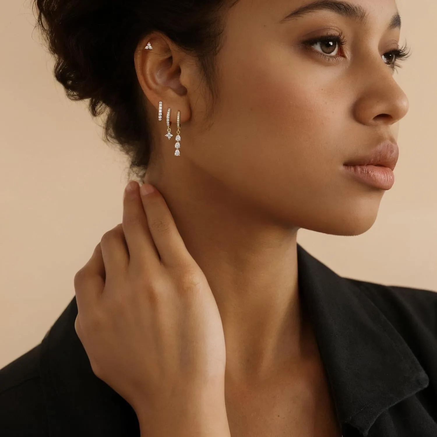 QUINBY Dangle Hoop Earrings Set for Women - Hypoallergenic CZ Drop Earrings - Dangling Stack Hoops