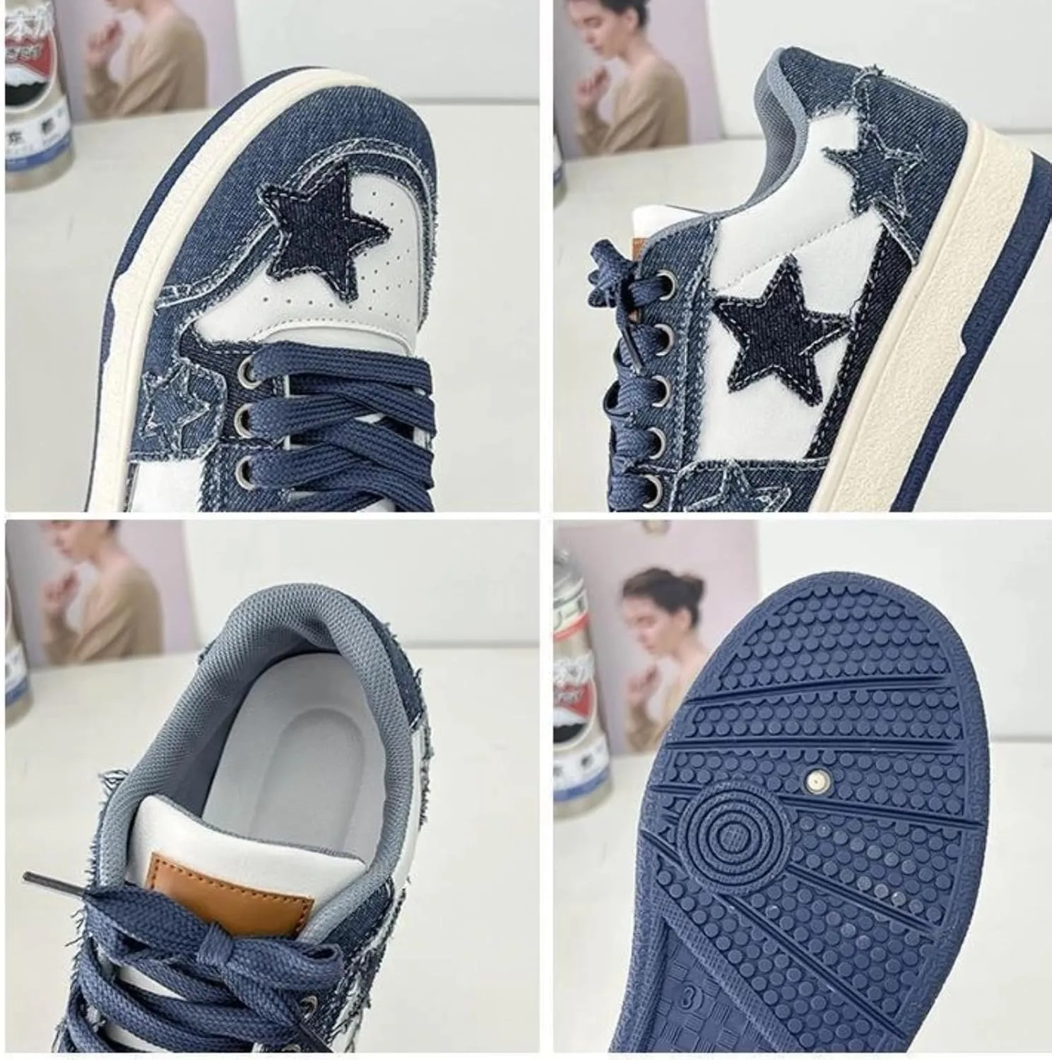 Retro Star Sneakers for Women - Colorblock Casual Skate Shoes