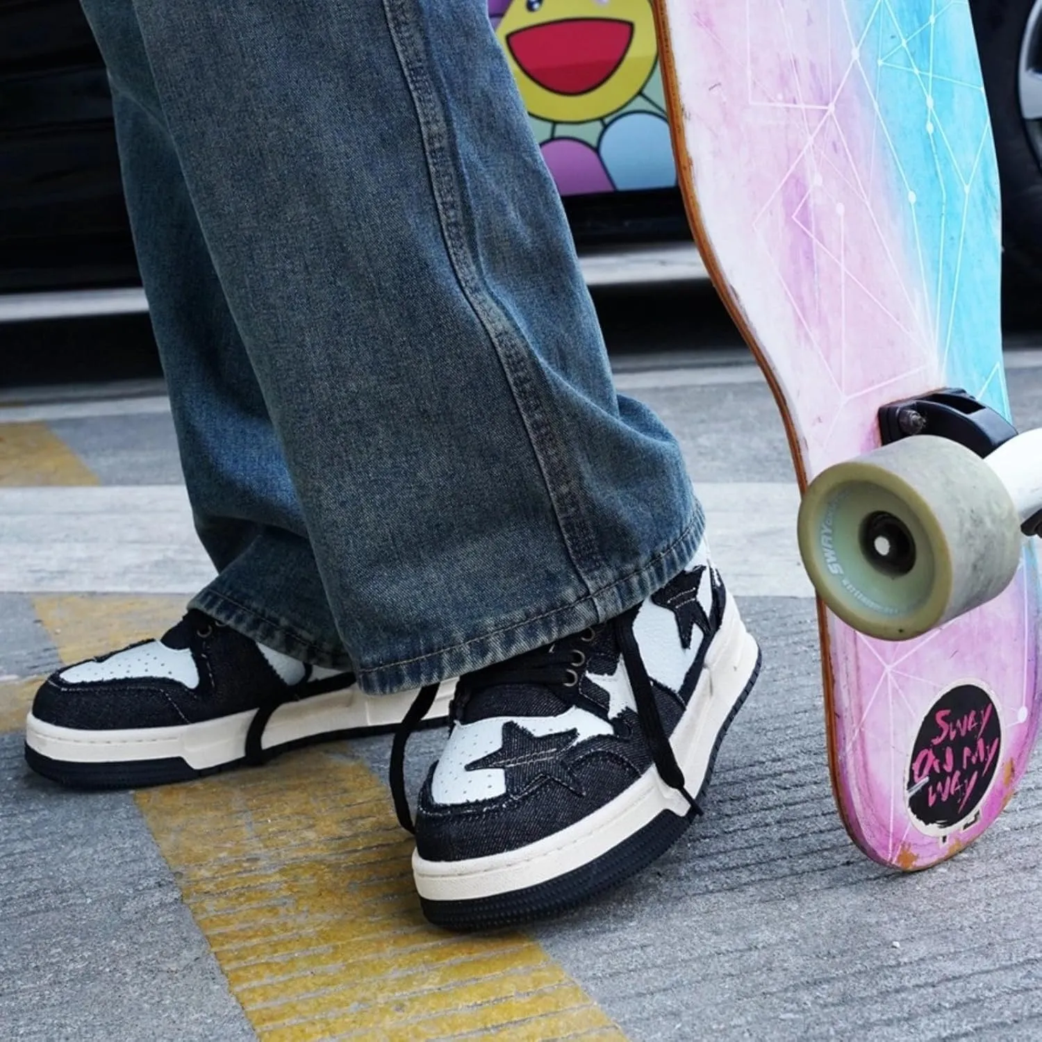 Retro Star Sneakers for Women - Colorblock Casual Skate Shoes