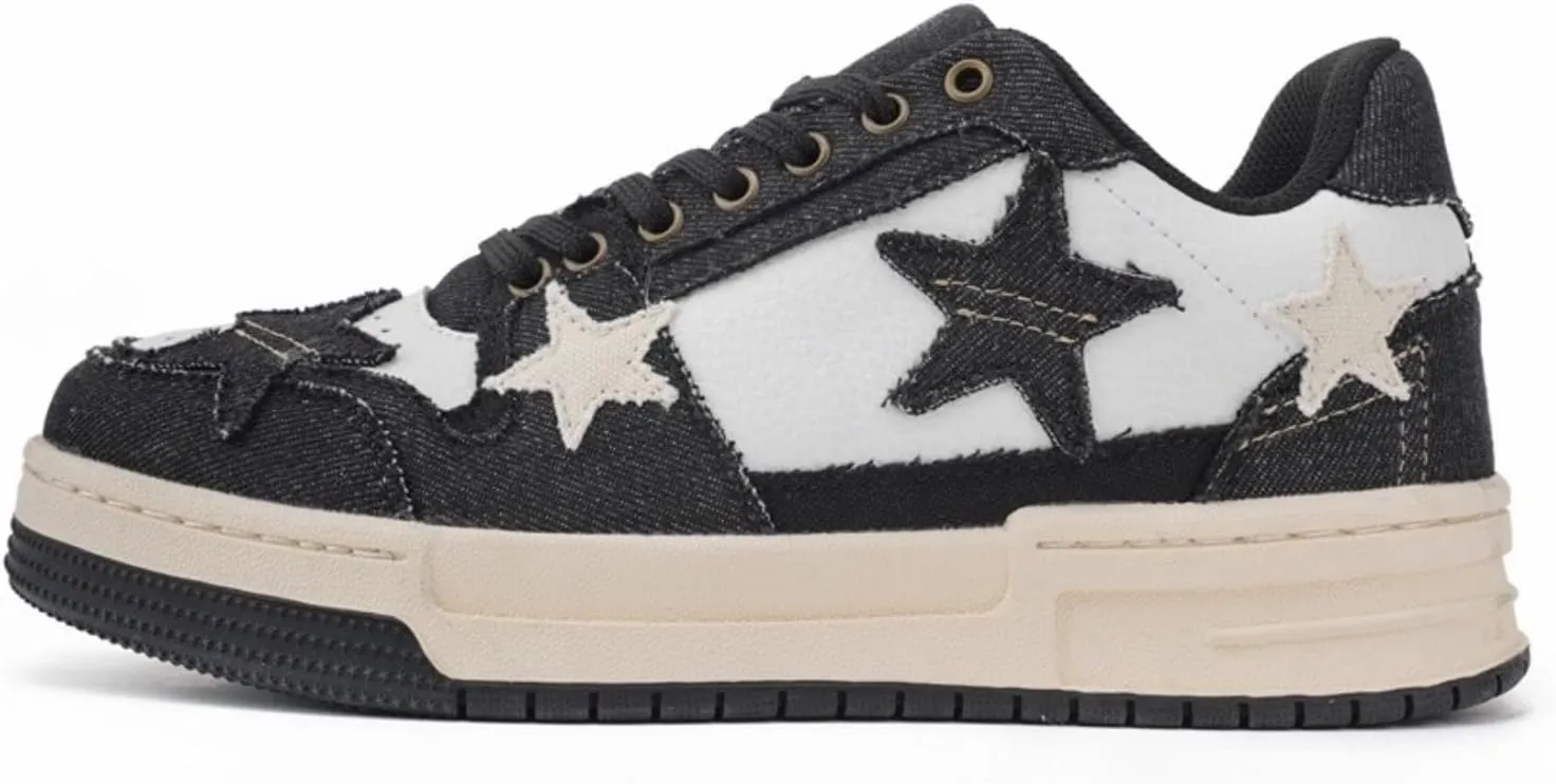 Retro Star Sneakers for Women - Colorblock Casual Skate Shoes