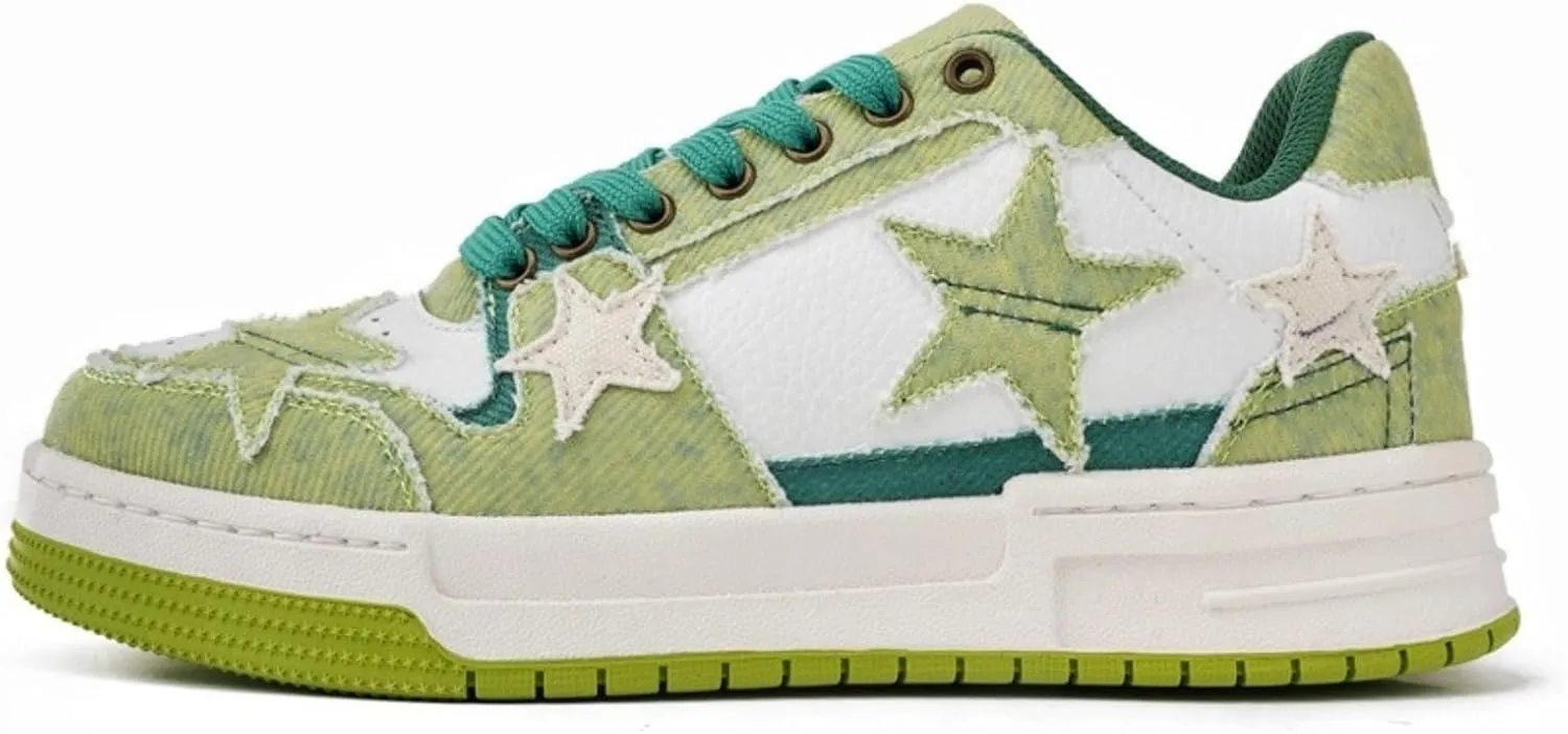 Retro Star Sneakers for Women - Colorblock Casual Skate Shoes
