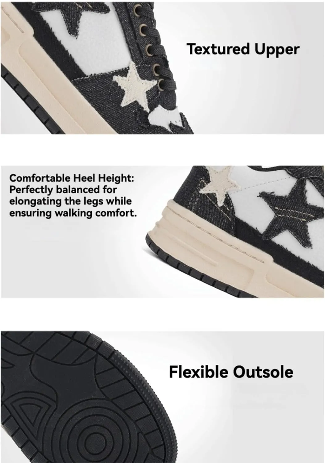 Retro Star Sneakers for Women - Colorblock Casual Skate Shoes
