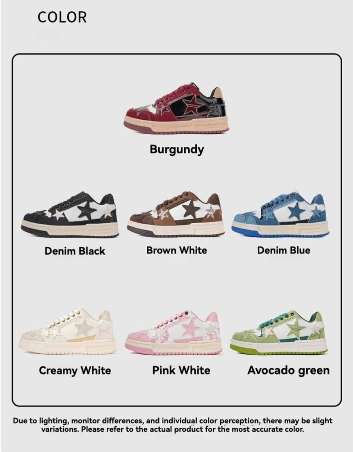 Retro Star Sneakers for Women - Colorblock Casual Skate Shoes