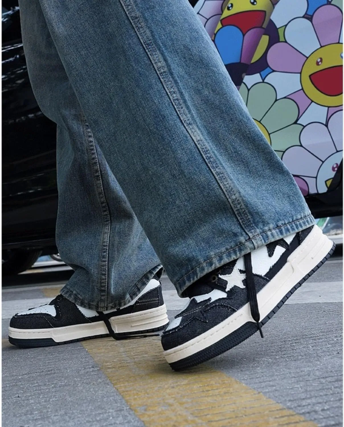 Retro Star Sneakers for Women - Colorblock Casual Skate Shoes