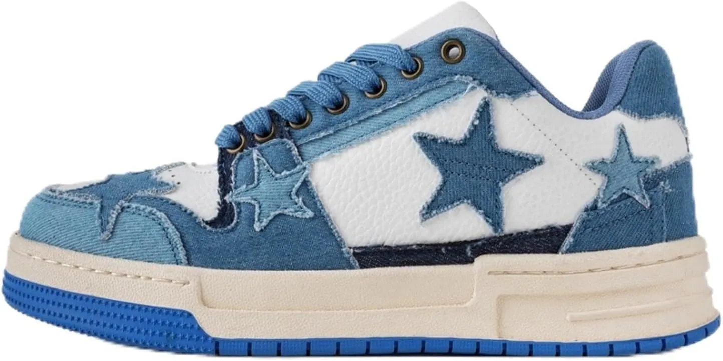 Retro Star Sneakers for Women - Colorblock Casual Skate Shoes