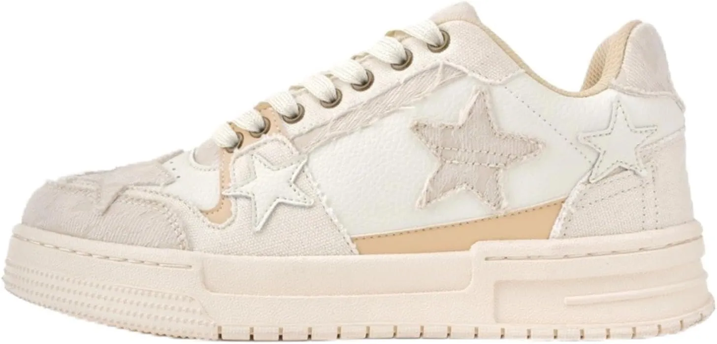 Retro Star Sneakers for Women - Colorblock Casual Skate Shoes