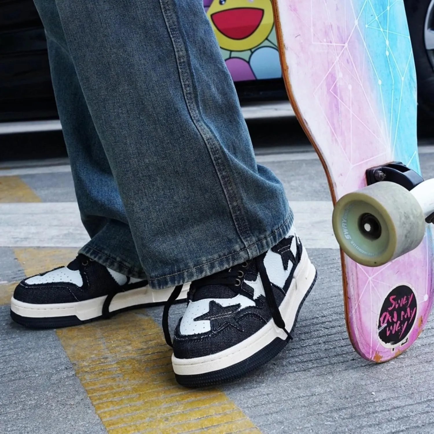Retro Star Sneakers for Women - Colorblock Casual Skate Shoes