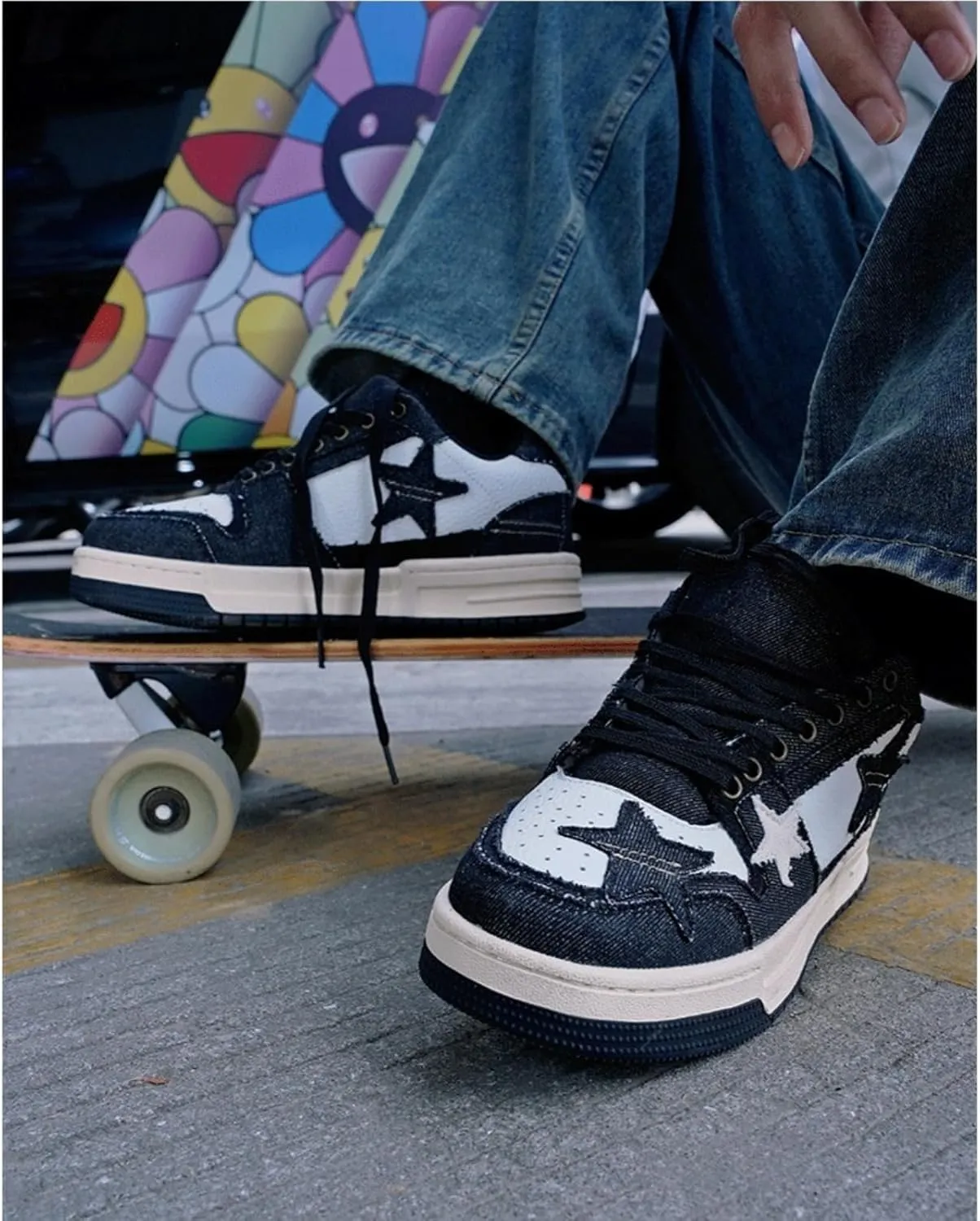 Retro Star Sneakers for Women - Colorblock Casual Skate Shoes