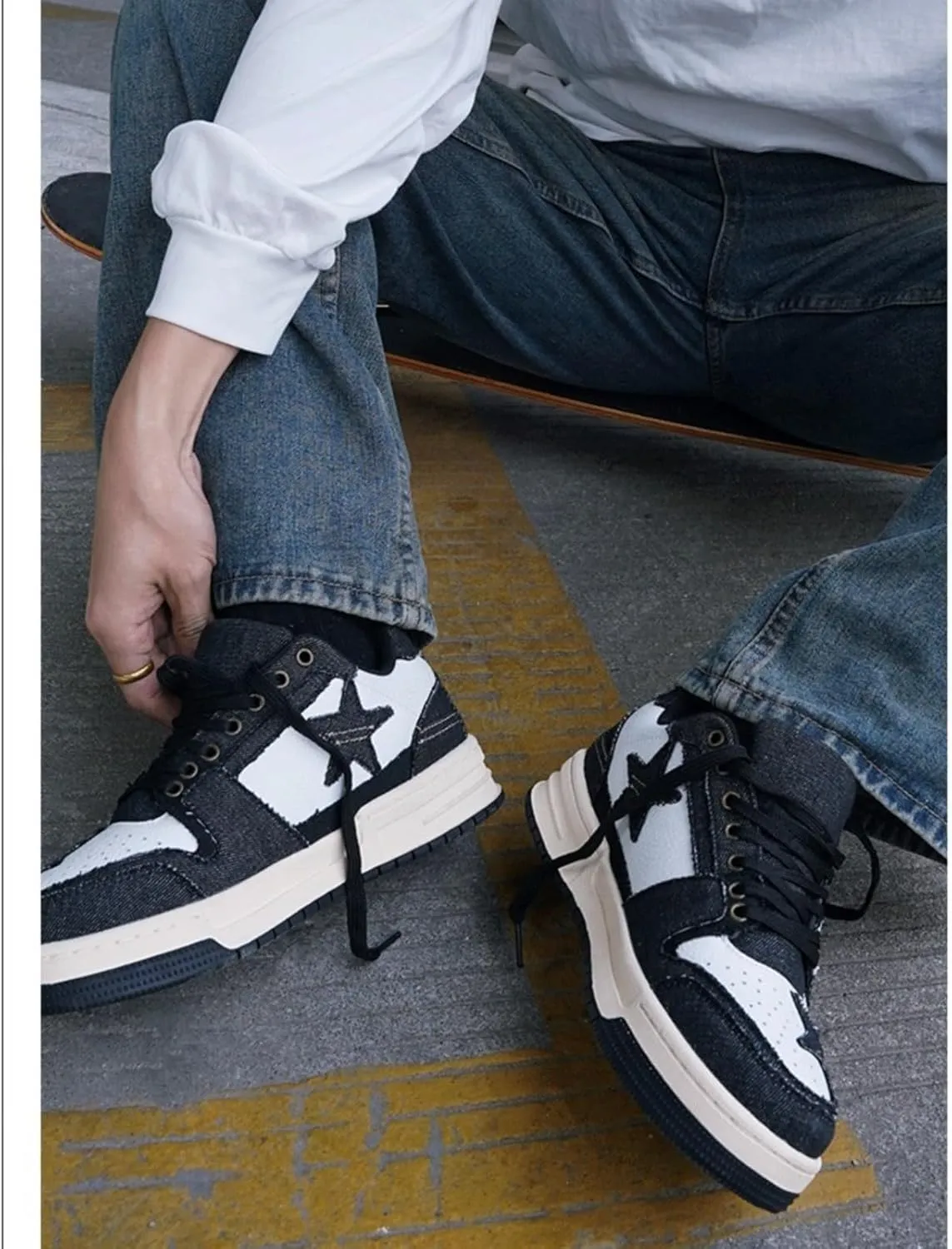 Retro Star Sneakers for Women - Colorblock Casual Skate Shoes