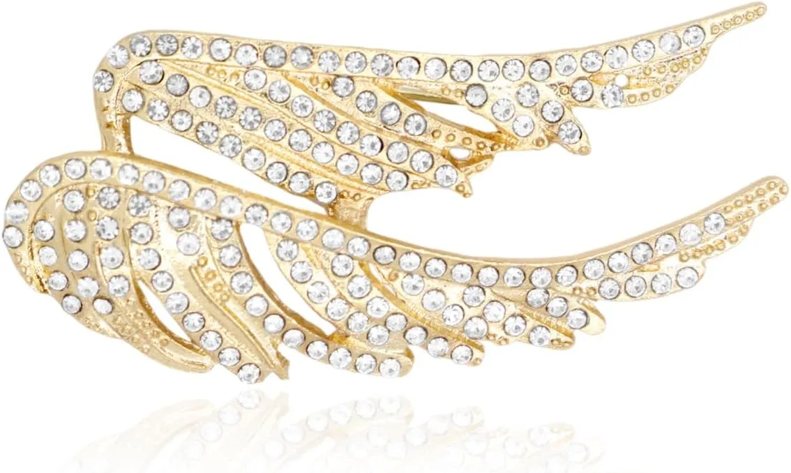 Rhinestone Angel Wings Brooch Cute Feather Wings Crystal Brooches and Pins for Women Gold Silver Lapel Pin Suit Fashion Jewelry for Women Men Gift