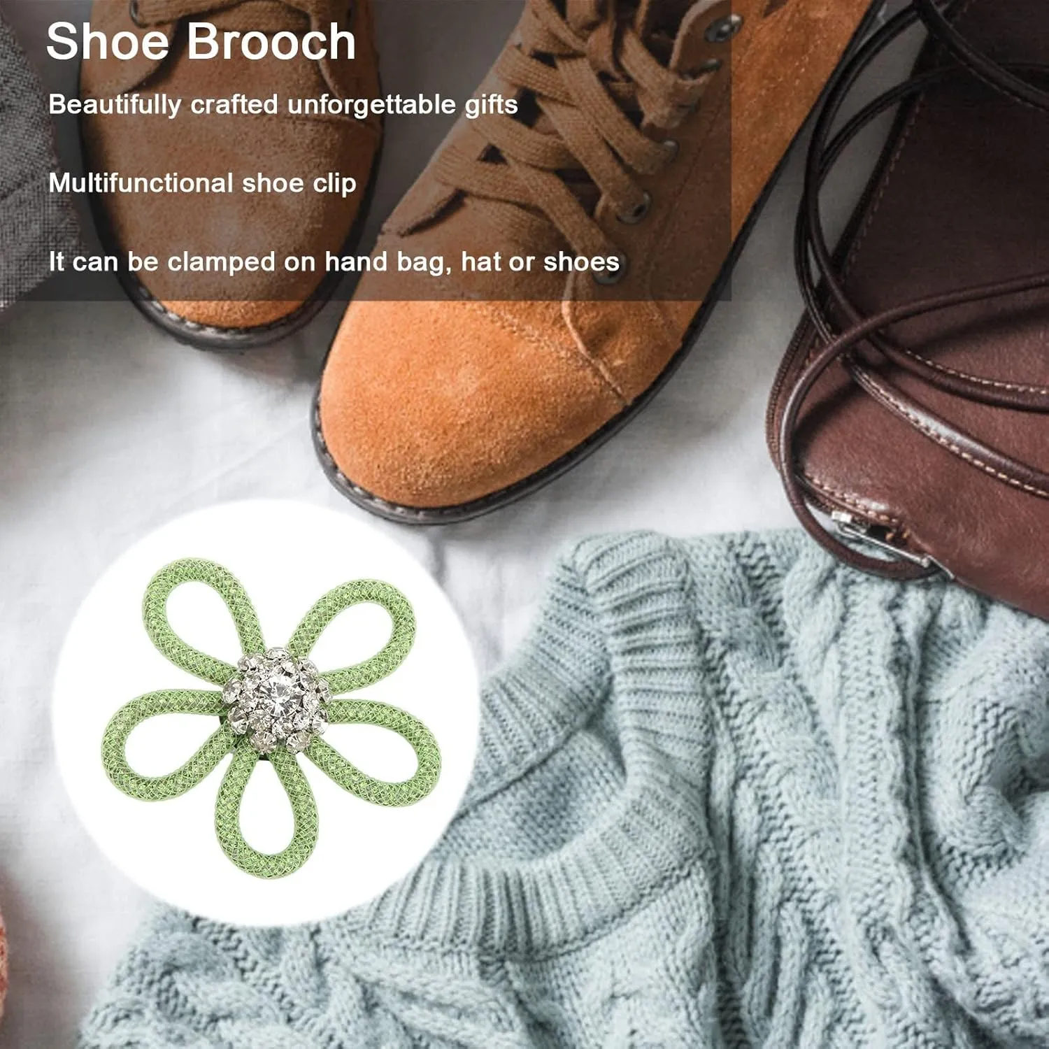 Rhinestone Brooch for Women, 3 PCS Shoe Clips Crystal Flower Brooches Decoration Brooch Wedding Brooch Scarf Pin for Women and Girl