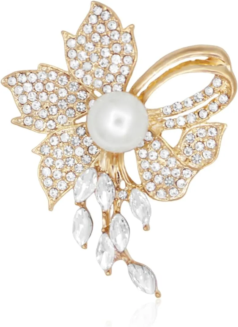 Rhinestone Flower Brooch Cute Floral Crystal Pearl Brooches and Pins for Women Gold brooch Fashion Jewelry for Women Men Gift
