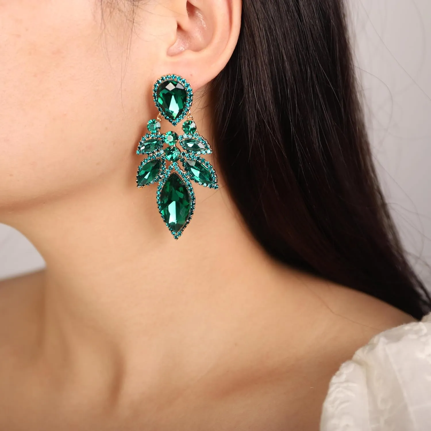 Rhinestone Glass Drill Dangle Tassel Wedding Prom Statement Drop Chandelier Earrings for Women