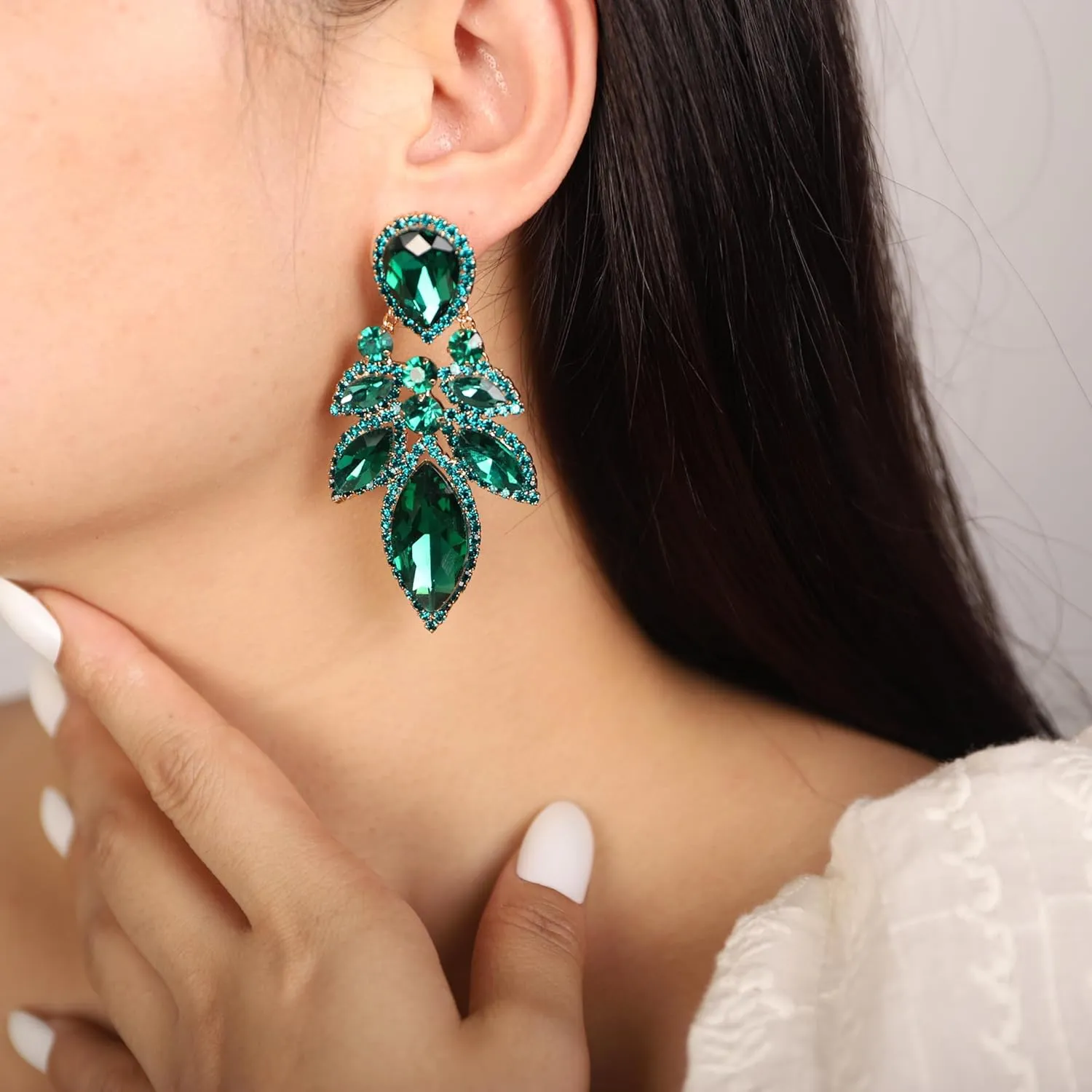 Rhinestone Glass Drill Dangle Tassel Wedding Prom Statement Drop Chandelier Earrings for Women