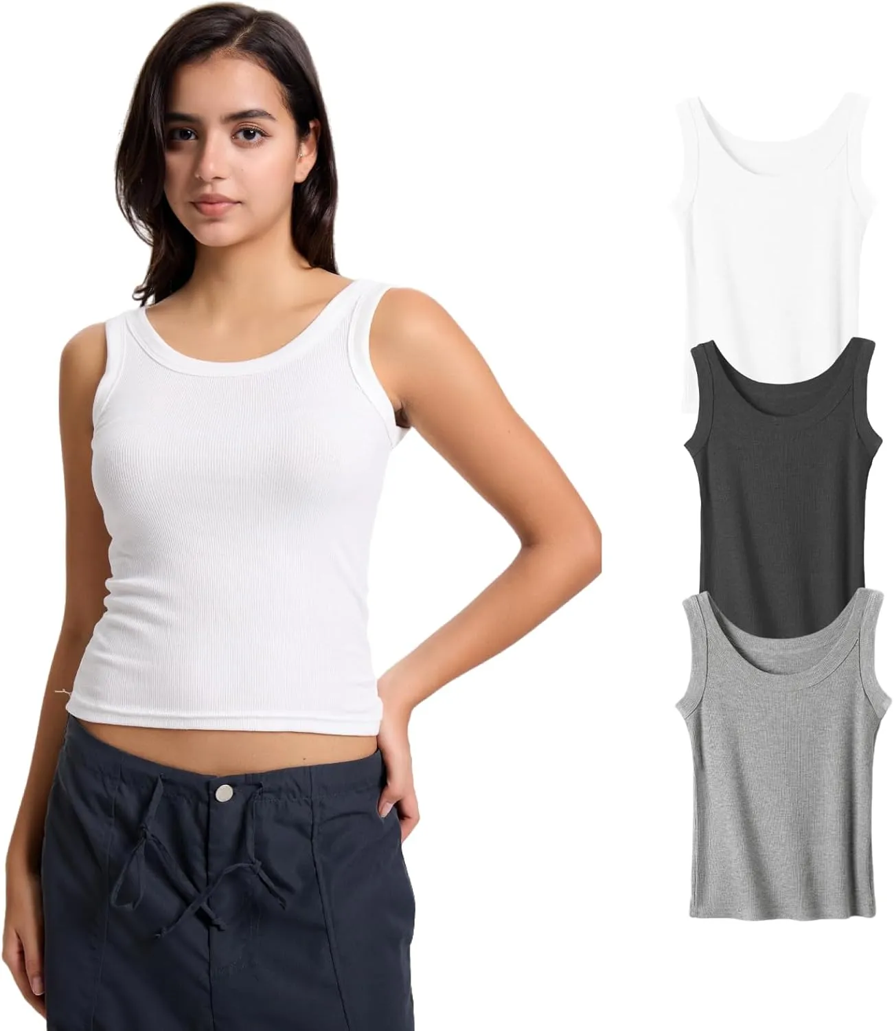 Ribbed Tank Tops for Women Workout Slimming Women's Tees and Tanks Solid Color Sleeveless Womens Basic Tops