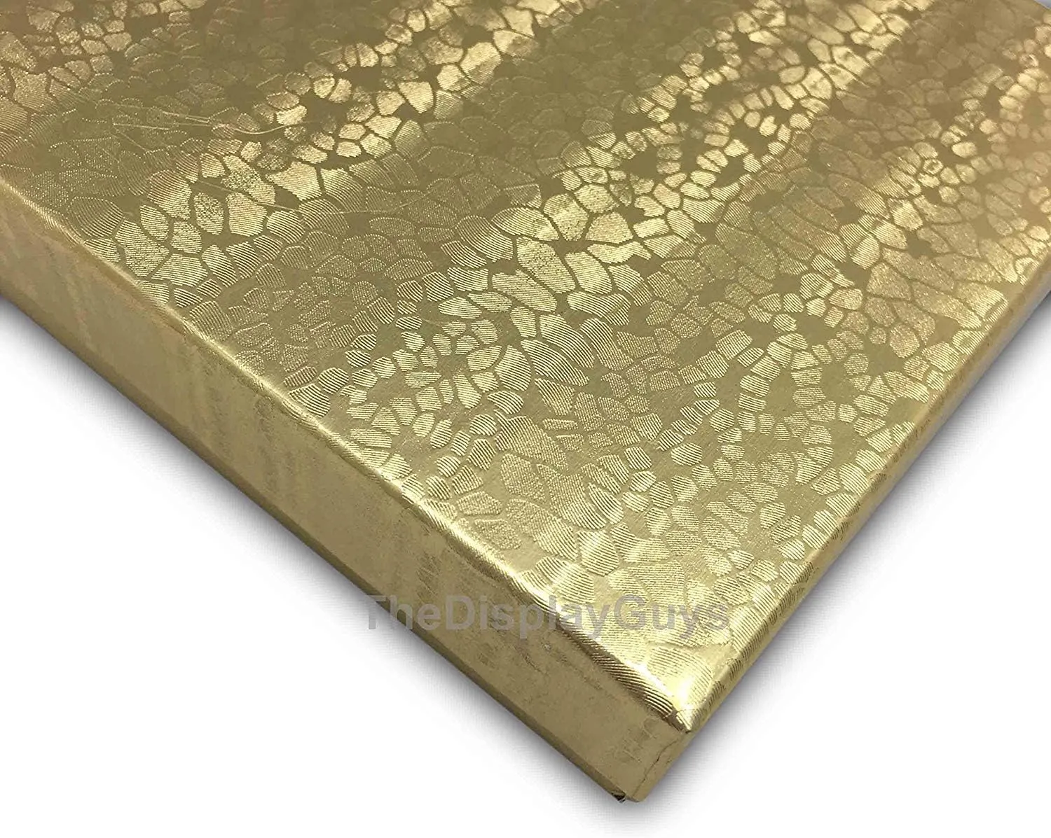 RJ Displays 10 Pack Gold Foil Color Paper Cotton Filled Jewelry Necklace Bracelets Watch Gifts and Retail Boxes for Wedding, Anniversary, Engagement, Birthday and other occasions Size- 6"x5"x1"