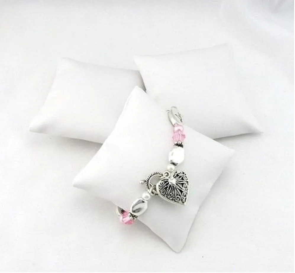 RJ Displays 3 PCS White Faux Leather Bracelet Watch Bangle Anklet Necklace Pillow Jewelry Displays Size-3"X3.5"x1.5"
