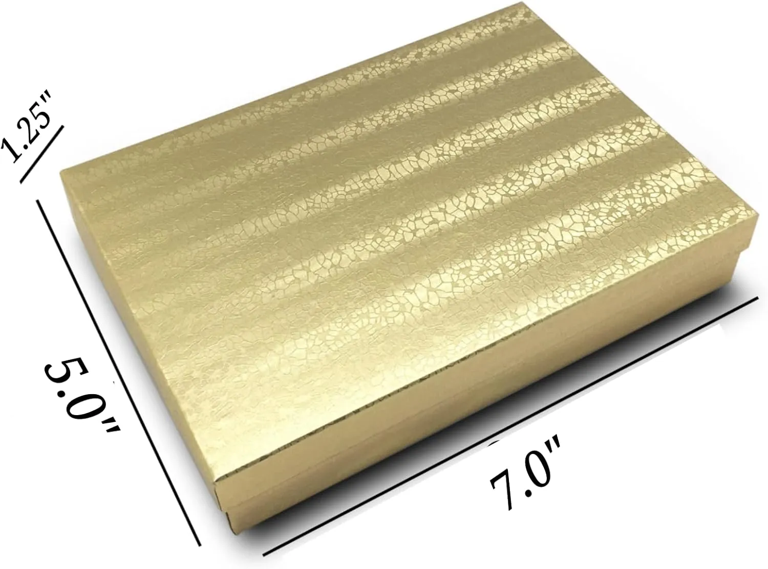 RJ Displays 6 Pack Gold Foil Paper Cotton Filled Lidded Jewelry Gift Box Necklace, Belt Buckle, Pendant, Brooch, Bracelet, Bangle, anklet Size- 7" x 5" x1.25"