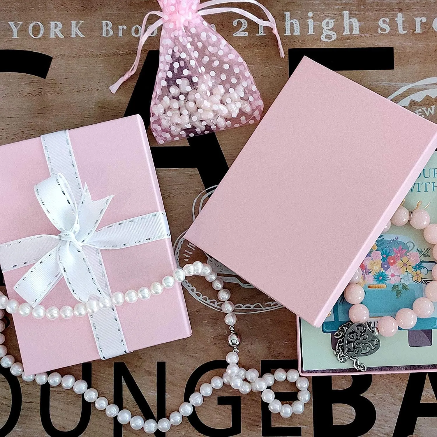 RJ Displays 6 Pack Matte Pink Paper Cardboard Paper Cotton Filled Lidded Jewelry Gift Box Necklace, Belt Buckle, Pendant, Brooch, Bracelet, Bangle, anklet Size- 7" x 5" x1.25"