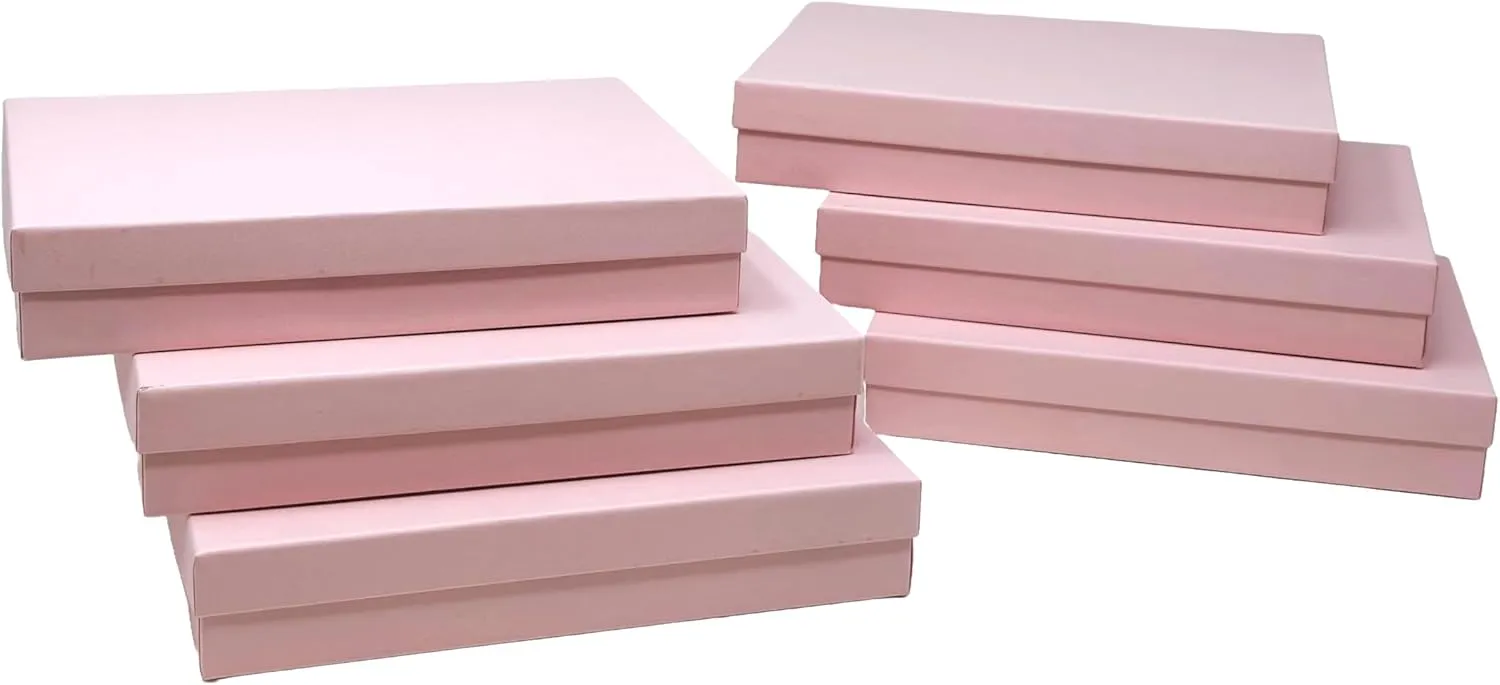 RJ Displays 6 Pack Matte Pink Paper Cardboard Paper Cotton Filled Lidded Jewelry Gift Box Necklace, Belt Buckle, Pendant, Brooch, Bracelet, Bangle, anklet Size- 7" x 5" x1.25"