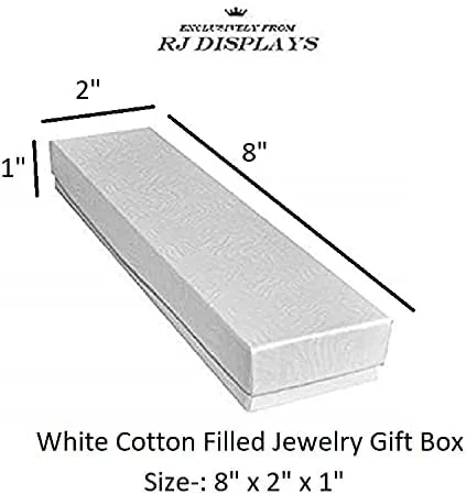 RJ Displays - 6 Pack White Color Paper Cardboard Color Cotton Boxes Jewelry Bracelet, Watches, Necklace and Anklet Gift Displays 8" x 2" By RJ Displays (White)